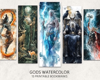 Legendary Gods Bookmarks | 15 Printable Fantasy Bookmarks Digital Download | Mythological Bookmarks Set