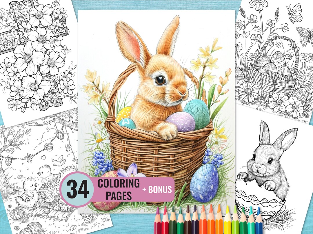 Easter Coloring Book, 34 Printable Pages for Kids and Adults, Easter ...