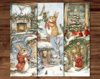 Cute Christmas Postcards, 6 Printable Cozy Postcard Digital Download, Christmas Animals Postcards Set Watercolor Style