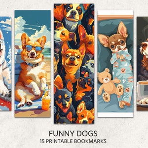 Funny Dogs Bookmarks 15 Printable Bookmarks Digital Download Cute Dogs Bookmark Sheets