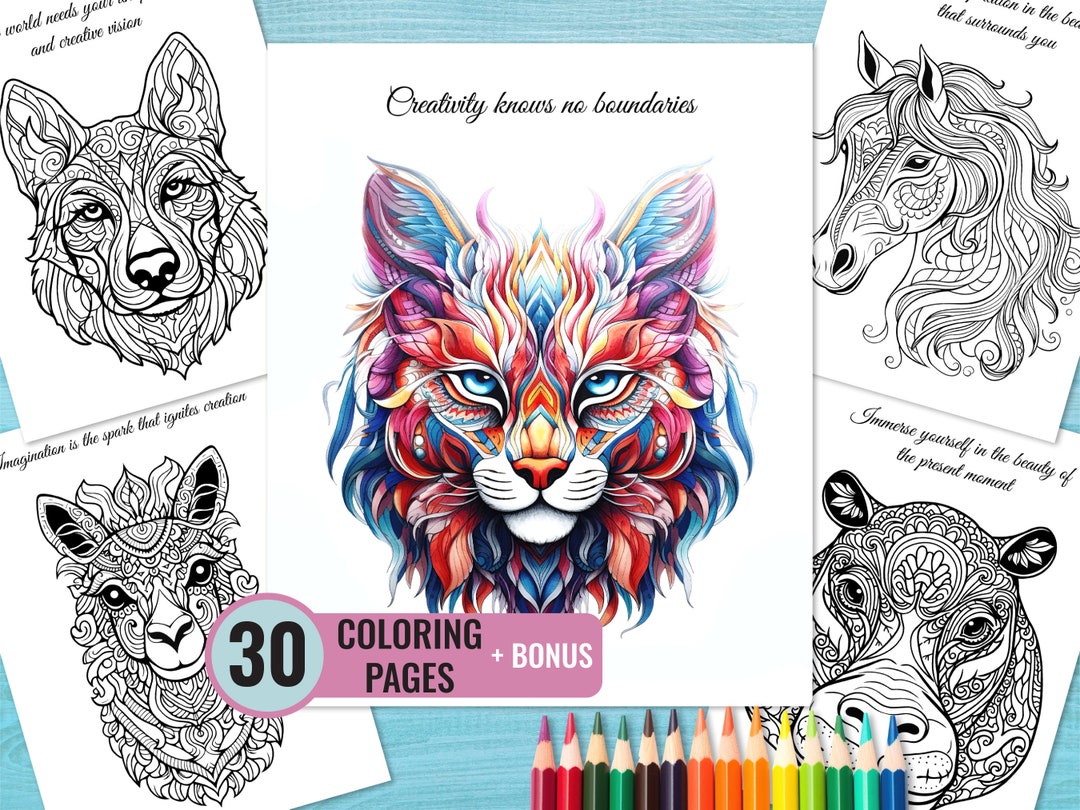 Animal Mandala Coloring Book, 30 Inspiring Printable Pages for Adults ...