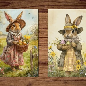 Easter Postcards, 6 Printable Cards Digital Download, Beatrix Potter Style Postcards Sheets, Easter Bunny Greeting Cards Set zdjęcie 6