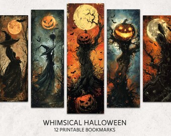 Halloween Bookmarks 12 Printable Spooky Bookmarks Digital Download Fantasy Bookmark Sheets