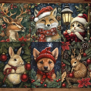 Tier-Weihnachtspostkarten-Paket | Gemütliche Feiertagsgrußkarten | Niedliche Feiertagspostkarten