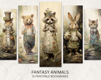 Fantasy Animals Bookmarks 15 Printable Fairy Bookmarks Digital Download Forest Animal Victorian Style Bookmarks Set