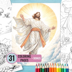 Christian Coloring Pages, 31 Printable Bible Story Pages for Adults and Kids, Sunday School Coloring Book, Instant Download