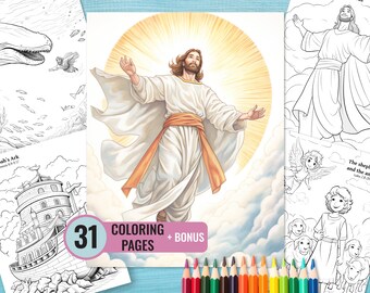 Christian Coloring Pages, 31 Printable Bible Story Pages for Adults and Kids, Sunday School Coloring Book, Instant Download