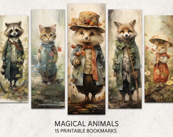 Magical Animals Bookmarks 15 Printable Fantasy Bookmarks Digital Download Forest Animal Victorian Style Bookmarks Set