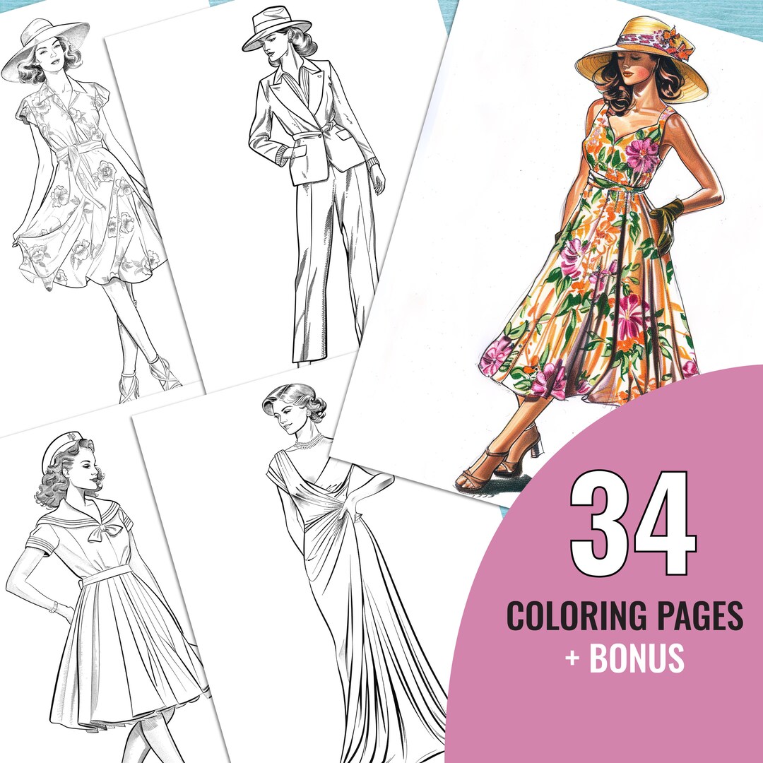 Women's Outfits 1930s Coloring Book, 34 Printable Fashion Pages for ...