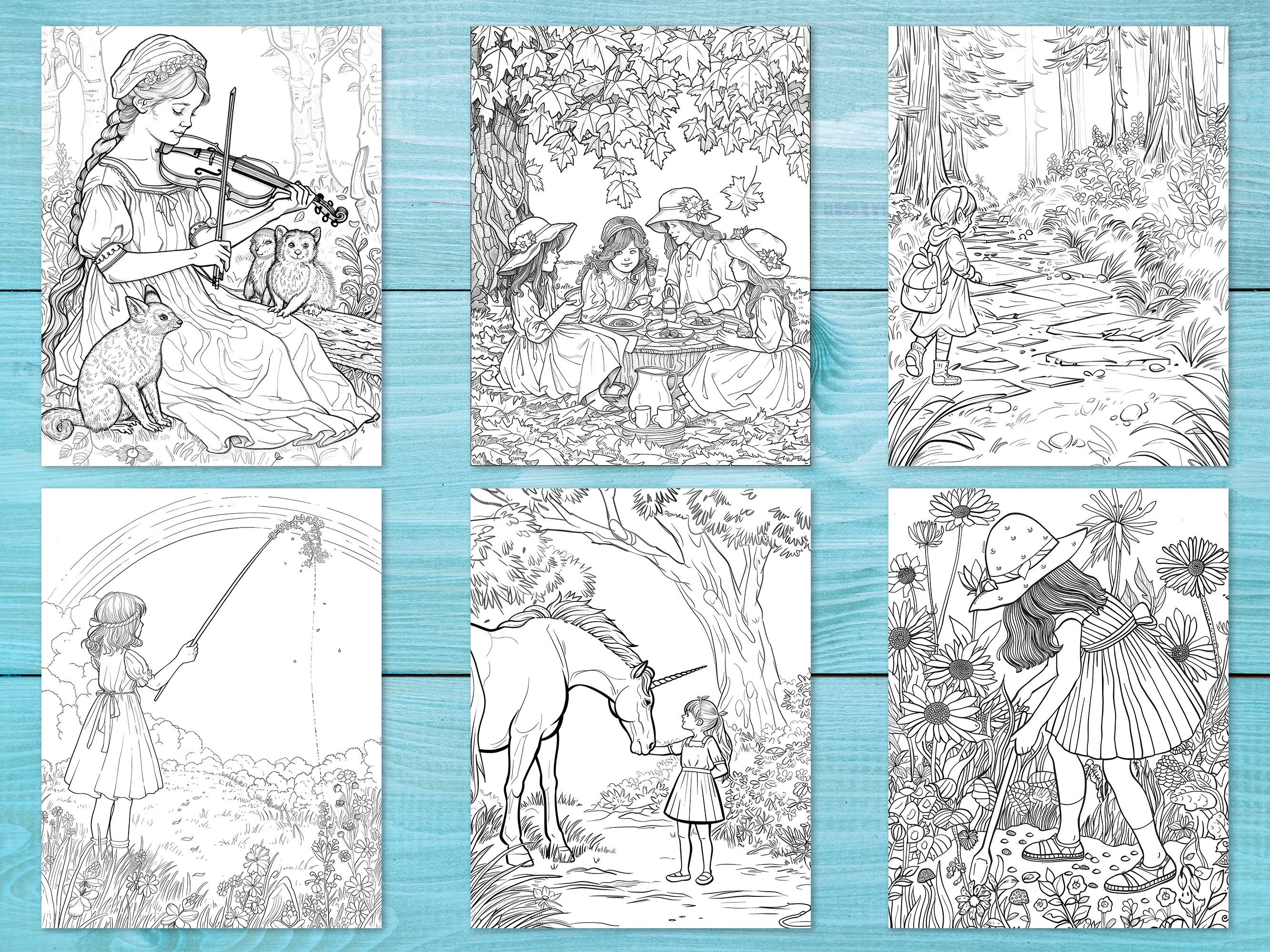 Girls Coloring Book, 30 Printable Fairy Tale Pages for Kids and Adults ...