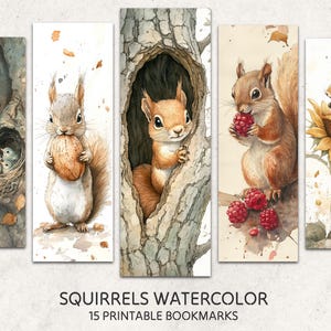 Cute Squirrel Watercolor Bookmarks | 15 Printable Woodland Bookmarks | Digital Download