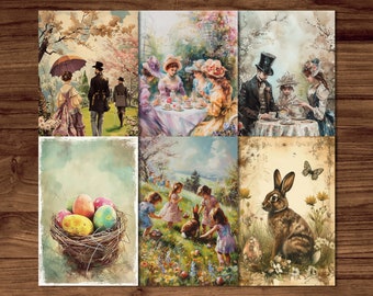 Retro Easter Postcards, 6 Printable Postcard Digital Download, Vintage Style Postcards Sheets, Easter Cards Set