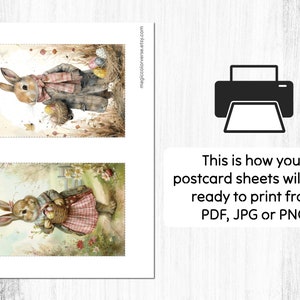 Easter Postcards, 6 Printable Cards Digital Download, Beatrix Potter Style Postcards Sheets, Easter Bunny Greeting Cards Set zdjęcie 2