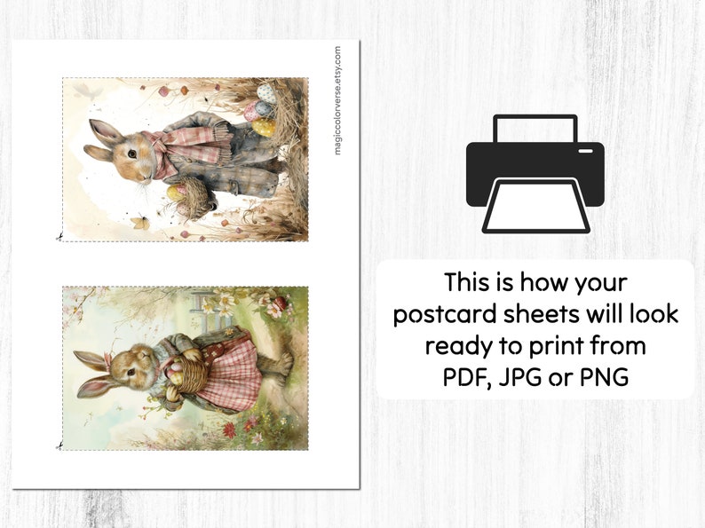 Easter Postcards, 6 Printable Cards Digital Download, Beatrix Potter Style Postcards Sheets, Easter Bunny Greeting Cards Set zdjęcie 2