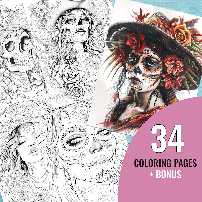 Chicano Art Coloring Book, 34 Printable Grayscale Pages for Adult ...