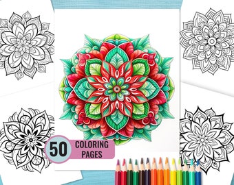 Mandala Coloring Book, 50 Printable Pages for Adults and Kids, Relaxation Coloring Pages, Instant Download Mandala Pack