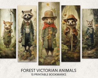 Woodland Animals Bookmarks 15 Printable Fantasy Bookmarks Digital Download Fairy Animal Victorian Style Bookmarks Set
