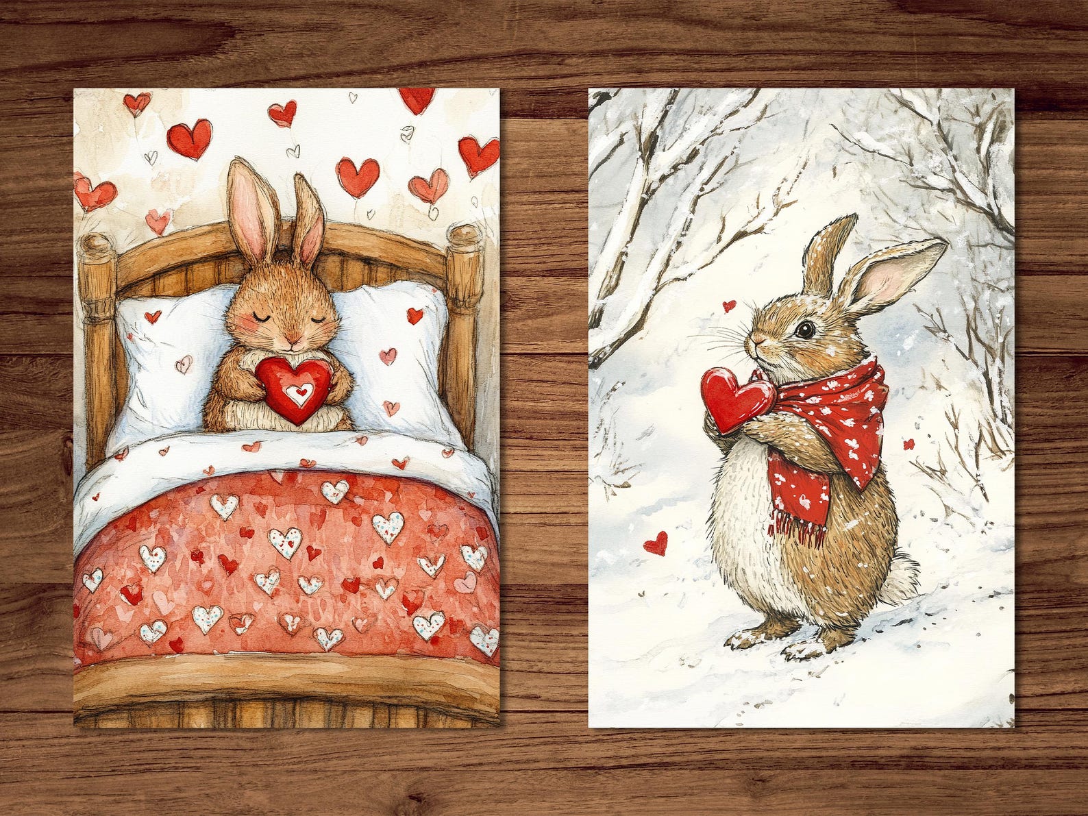 Bunnies Postcards, 6 Printable Romantic Postcard Digital Download ...