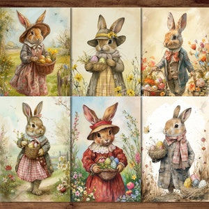 Easter Postcards, 6 Printable Cards Digital Download, Beatrix Potter Style Postcards Sheets, Easter Bunny Greeting Cards Set zdjęcie 1