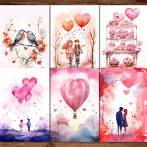 Valentinstag-Postkarten, 6 druckbare romantische Postkarten, digitaler Download, Liebeskartenbögen, Romantik-Postkarten-Set