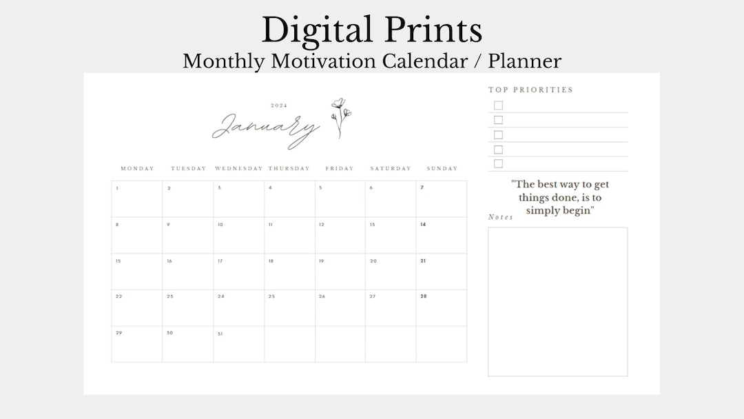 Positive Quote Calendar 2024 Wall Calendar Motivational Etsy