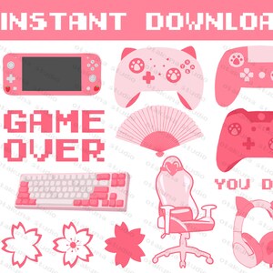 Gamer Girl Bundle - Kawaii Aesthetic Sakura Cherry Blossom Video Game Controller SVG PNG Art Bundle