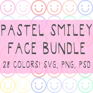 Pastel Smiley Face Bundle | SVG, PNG, PSD | Digital Download