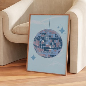 Disco Ball Print Disco Ball Printable Wall Art Blue Room Decor Print for Dorm Mirrorball Print Disco Ball SVG Apartment Decor Aesthetic