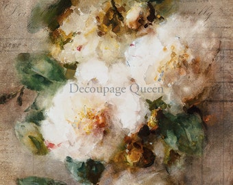 Decoupage Queen Rice Paper- Queen Camelia 554   | Flowers |  Roses |  White |  Floral  | Spring | Pink | Vintage | Floral | Neutral