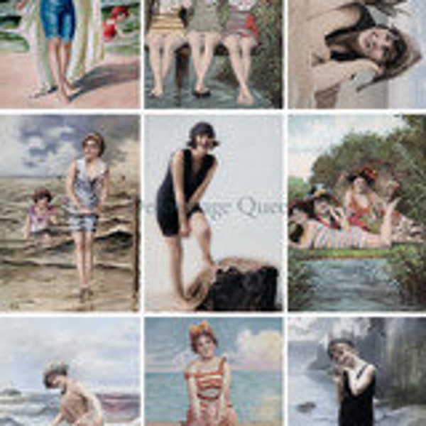 New ! Decoupage Queen Rice Paper- Seaside Minis 572 | Beach |  Vintage  | Water | ladies | sea | 40s | bathing suit