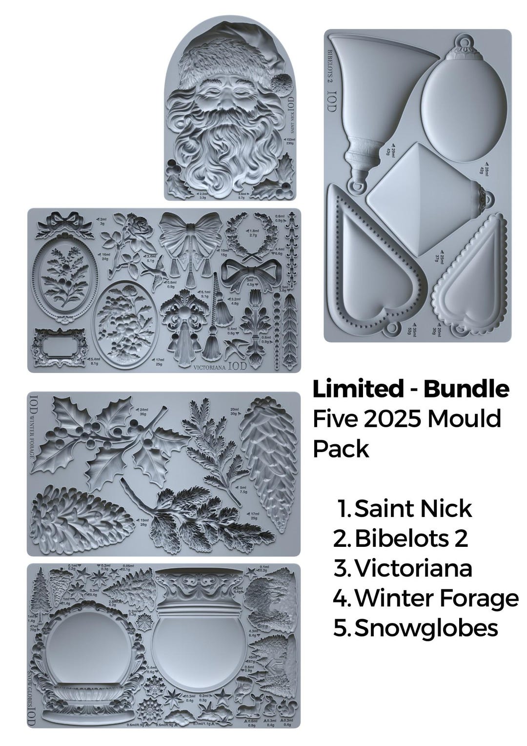 Bundle 5 NEW 2025 Moulds - Snowglobes, Saint Nick, Victoriana