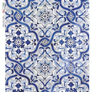 May include: Blue and white patterned tile with a floral design. The tile is made of ceramic and has a glossy finish.