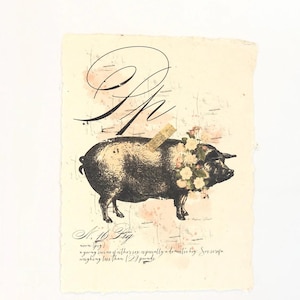 Letter "P" Artisan Alphabet Print Script Paper Pig