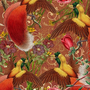 RETIRED - Hot Chicks Morag Decoupage Paper - 3 Design Sheets In one package   (Made by Marley) - birds floral boho reds yellow