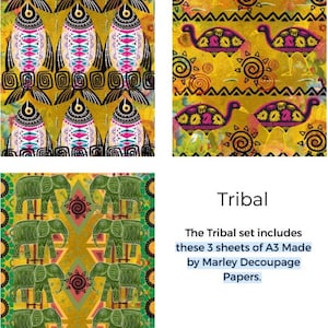 New 2025 Tribal Decoupage Paper - A3 Size 16.25 x 11.25 inches.- Three Design Sheets In one package   - Made by Marley