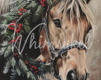 Large Decoupage Tissue Paper Yuletide Steed | Designs by Whimsykel | 18 lb  | Whimsey Horse Christmas Rustic  | 21 x 29 Inches