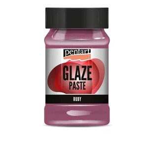 May include: A glass jar of Pentart Glaze Paste in the color Ruby. The jar has a black lid and a label with the words "Glaze Paste" and "Ruby".