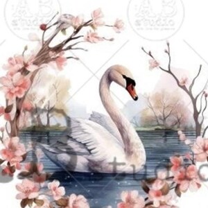 Pink Swan Rice Paper Decoupage Rice Paper- MV231 AB Studios Swan Scenes Mini Rounds - Approx ...