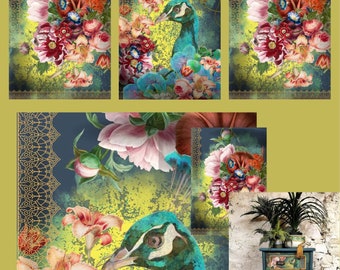 Indian Garden Decoupage Paper - 3 Sheets  (Made by Marley) - 1.00 Shipping Available