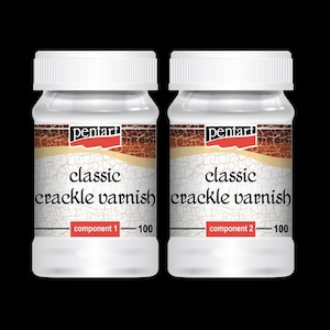 May include: Two white bottles of Pentart Classic Crackle Varnish, one labeled "component 1 - 100" and the other labeled "component 2 - 100".