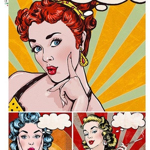 Decoupage Rice Paper ∙Red Hair 3 Girls Comics Pop Art  ∙ Cartoon Retro Vintage Paper - 0006
