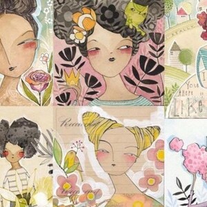 May include: A collage of watercolor illustrations featuring women with floral accents and whimsical details. The illustrations are set against a background of painted paper and include text that reads "You know there is no place like home".