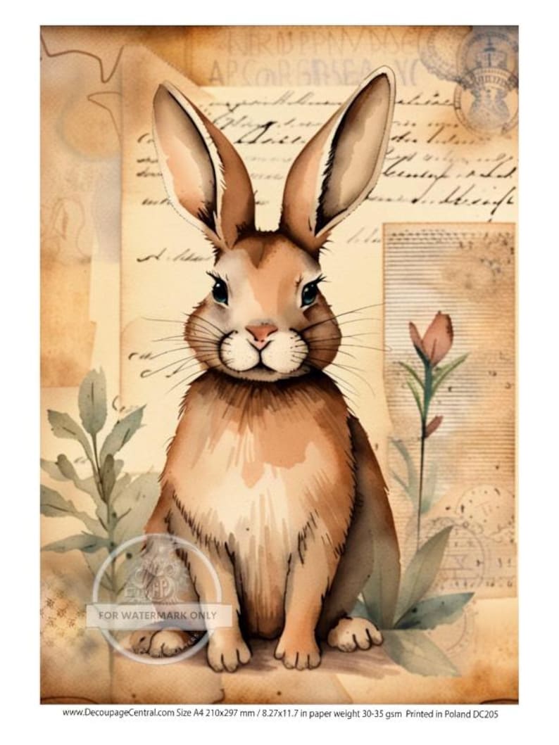Parchment Bunny Rabbit Rice Paper | Decoupage Central | DC205 | A4 - 8. ...