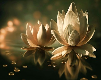 Water Lilly Decoupage Paper Mint by Michelle - 1.00 Shipping Available | 2 sizes A1 or A3