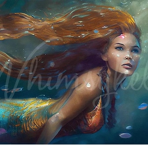 Large Decoupage Tissue Paper  Arista Mystical Mermaid| Designs by Whimsykel | 18 lb  | Whimsey watercolor sea woman ocean red | 21 x 29 Inch