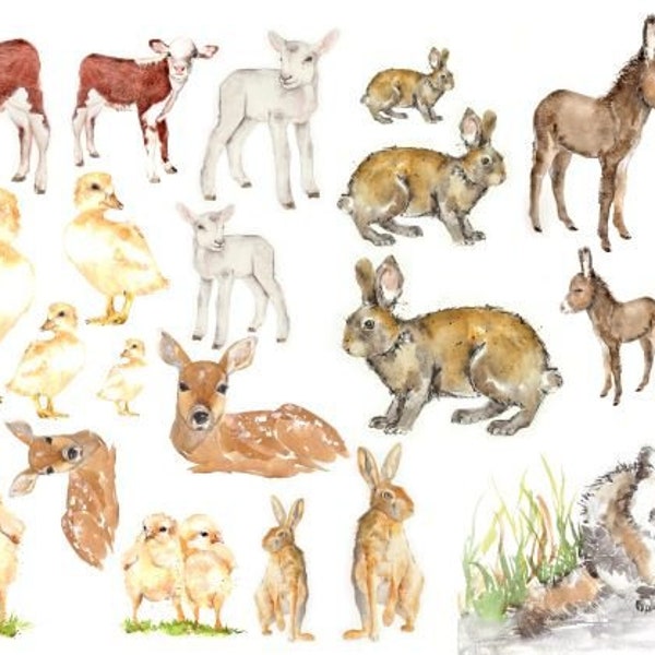 NEW SPRING 2023 - 147 Baby Animals by Lexi - Roycycled Decoupage Papers - Dollar Shipping Available deer rabbit duck cow