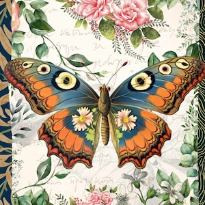 New 2024 Butterfly Decoupage Paper - A3 Size 16.25 x 11.25 inches.- Three Design Sheets In one package   (Made by Marley) - boho reds blue