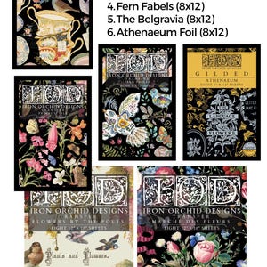 May include: A collection of decorative transfer sheets featuring floral and botanical designs. The bundle includes various sizes, with some sheets measuring 12x16 inches and others 8x12 inches. The designs showcase flowers, birds, and vintage-style illustrations.