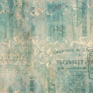 May include: A vintage, textured background with faded blue and green tones. The background features a variety of text, including "Grains & Engrais", "H. Ducroquet", and "La Douce-Sœur-St. Pierre".