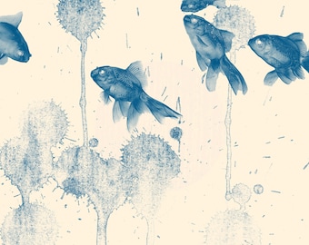 Blue Fish Decoupage Paper  (Mint by Michelle) - RETIRED A1 or A3 size -  1.00 Shipping Available